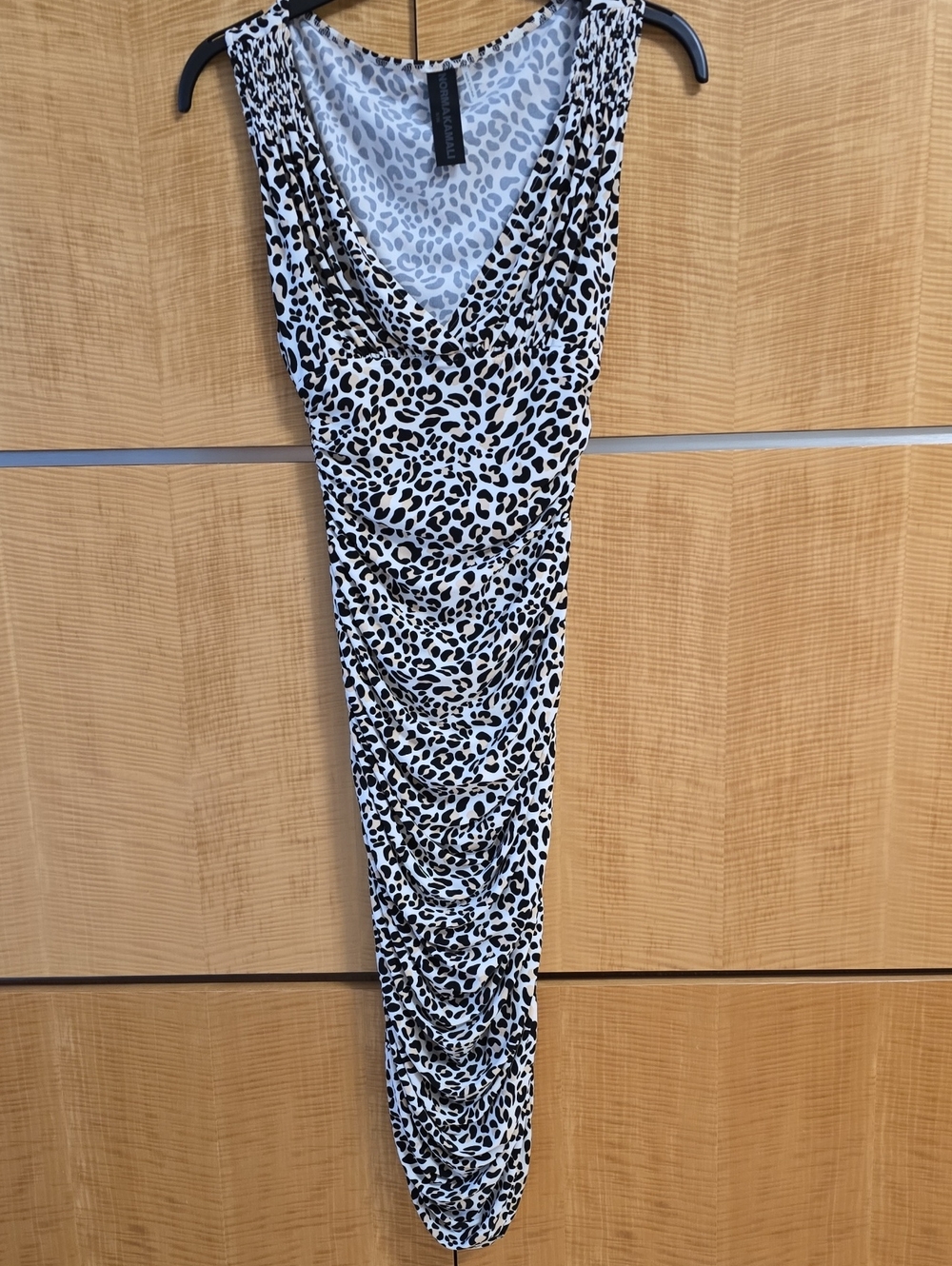 Norma Kamali Black and White Leopard Midi Dress